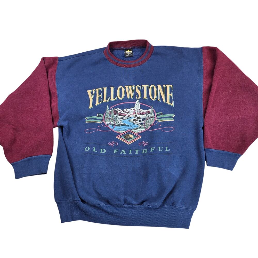 Vintage H.L. Miller Gold Yellowstone Old Faithful Crewneck USA Large 90s - Picture 1 of 13